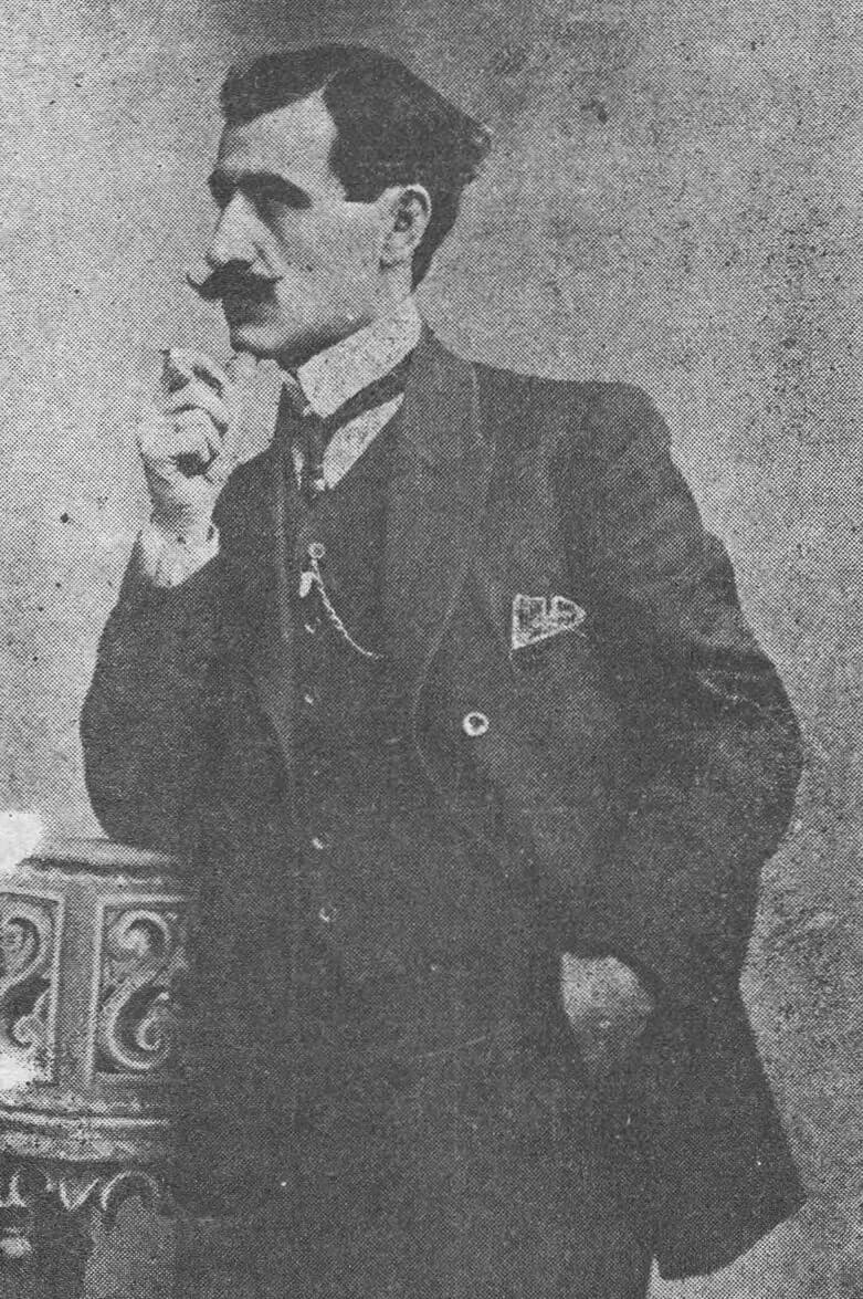 Historical portrait: Daniel Varuzhan. Unknown photographer. La Patrie, Constantinople, 9 March 1913, p. 1; Gallica, Bibliotheque nationale de France. Public domain. Wikimedia Commons: Daniel Varoujan (1913).jpg.