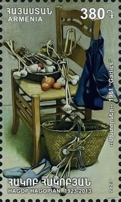 Hakob Hakobyan, Garlics, 1961, on an Armenian stamp, 2023 · HayPost