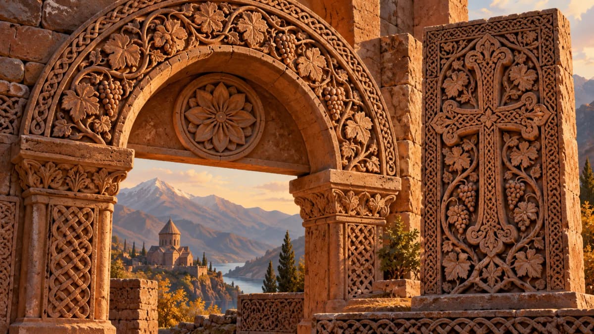 Ornament in stone and architecture — Thematic illustration generated with AI